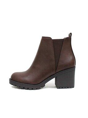 Women's Almond Toe Lug Sole Chunky Heel Ankle Booties V-Gore